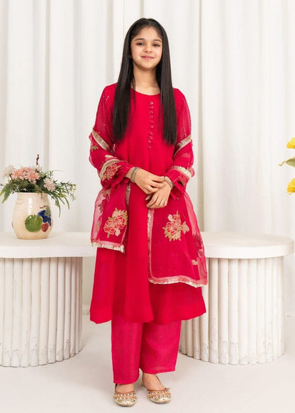 Three-piece Shocking Pink Chiffon Suit