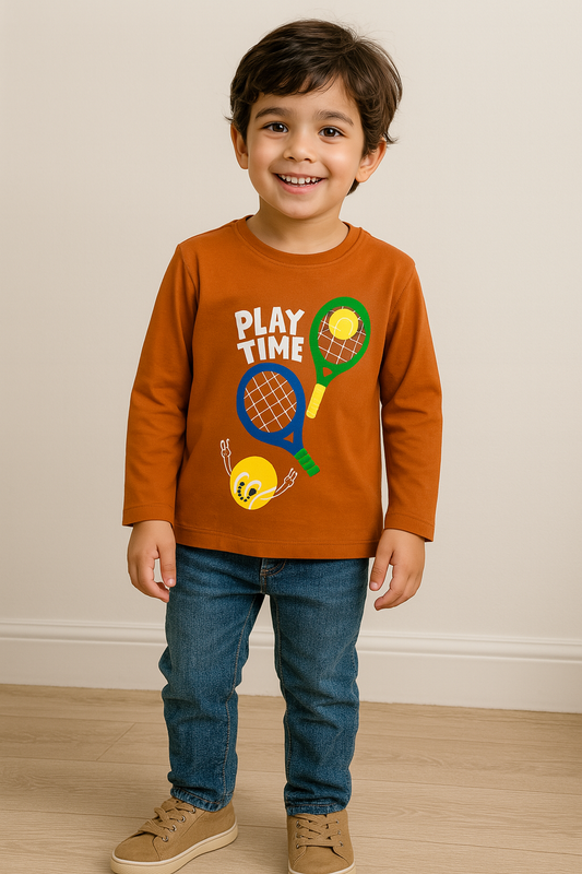 PLAY TIME Burnt Orange Full Sleeves T-Shirt