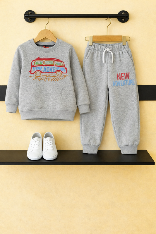 New Adventure Printed Grey Fleece Tracksuit 513
