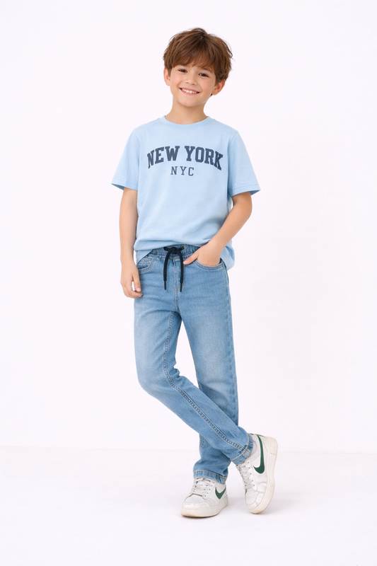 Elastic Waist Light Blue Jeans Boys 119