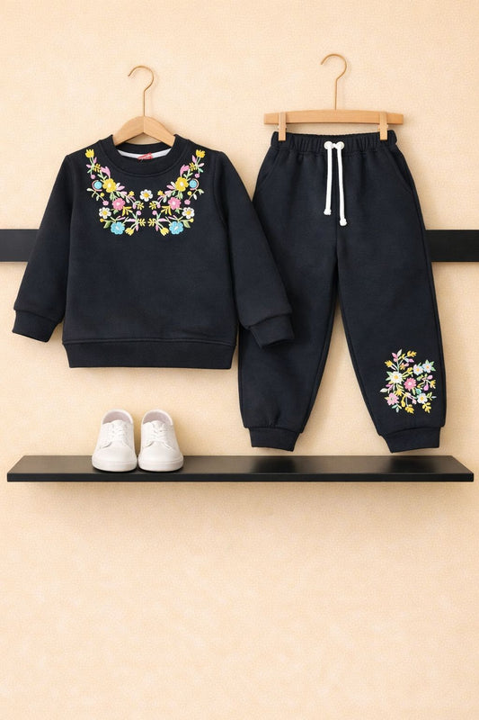 Girls Floral Embroidery  Winter Tracksuit 509