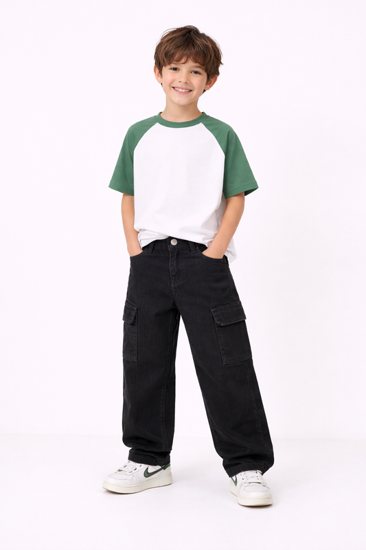 Boys Baggy Cargo Jeans - Black