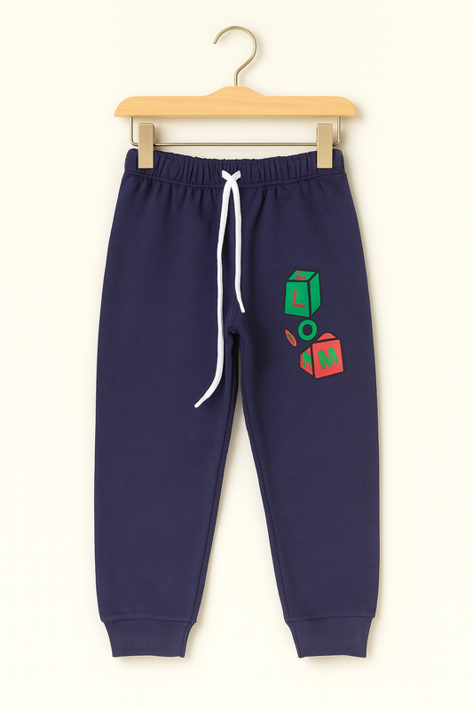 Play Blocks Printed Joggers – Navy Blue 🔵🧩