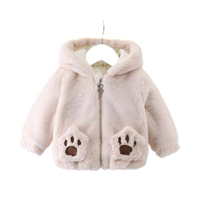 Plush Teddy Bear Hoodie Jacket  – Soft Beige Fur with 3D Ears & Paw Pockets