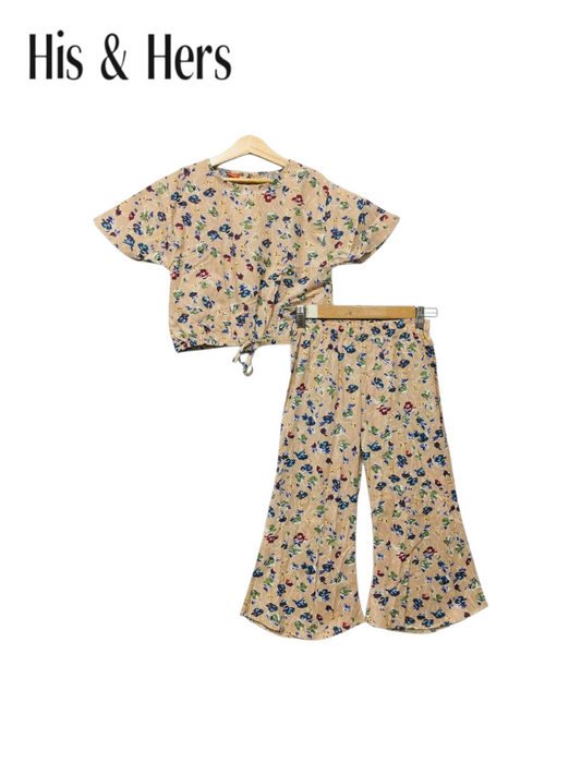 Blue Flowers Print Beige Skate Fish Girls 402