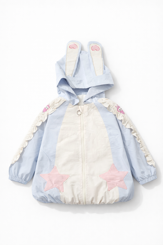 Blue Hooded Windbreaker Jacket with Bunny Ears