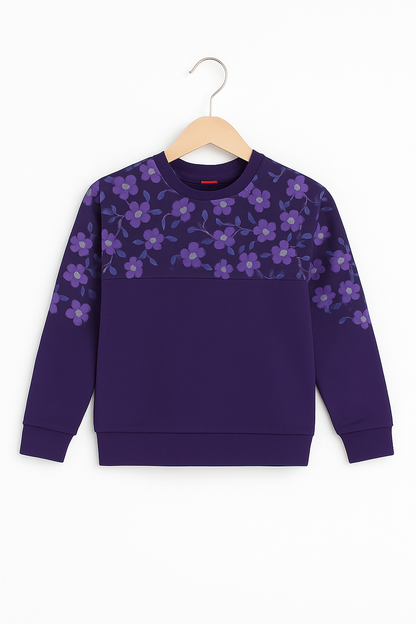Girls' Purple Sweatshirt Embellished with Shiny Floral Print 453