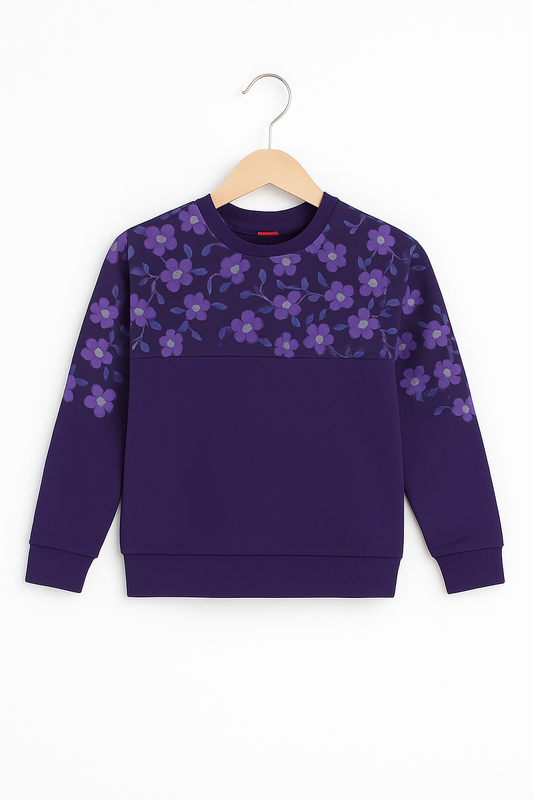 Girls' Purple Sweatshirt Embellished with Shiny Floral Print 453