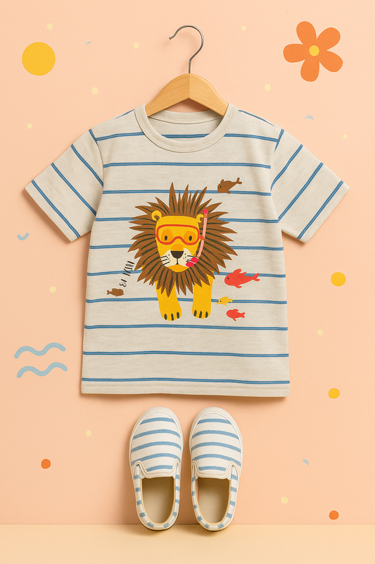Lion Print Blue Stripped T-Shirt Boys 443