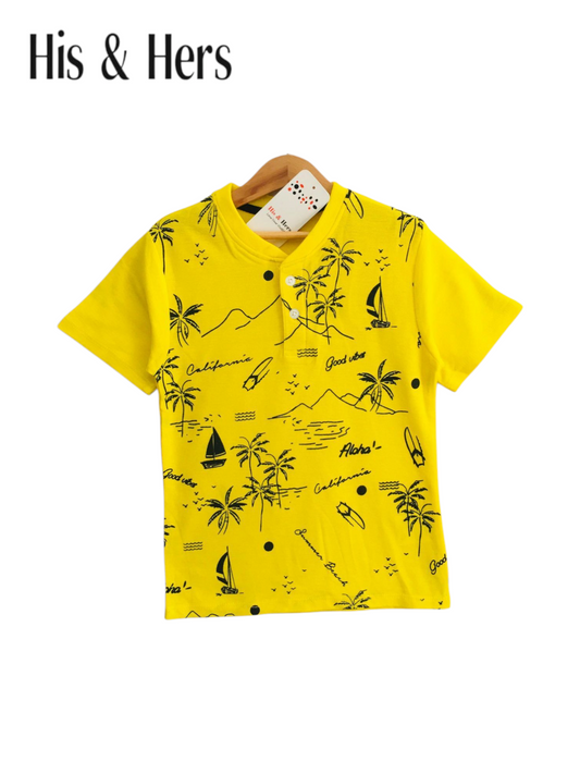 Trees Allover Print Yellow Henly Polo Shirt Boys 213