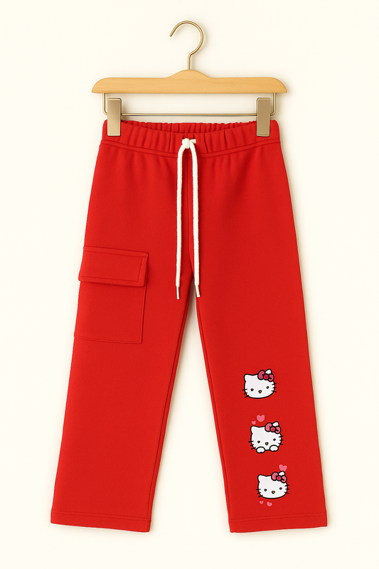 Side Pocket Fleece  Trousers Red