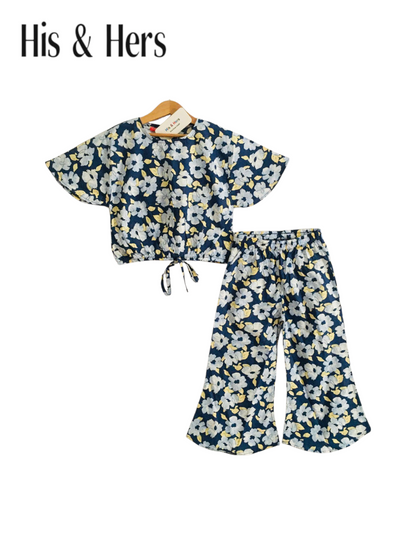 White  Flowers All Over Print Blue Skate Fish Girls 227