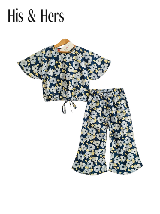 White  Flowers All Over Print Blue Skate Fish Girls 227