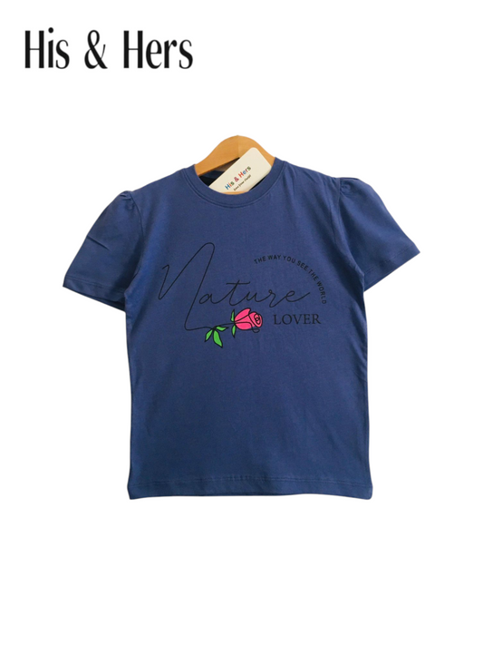 Small Rose Print Blue T-Shirt Girls 240