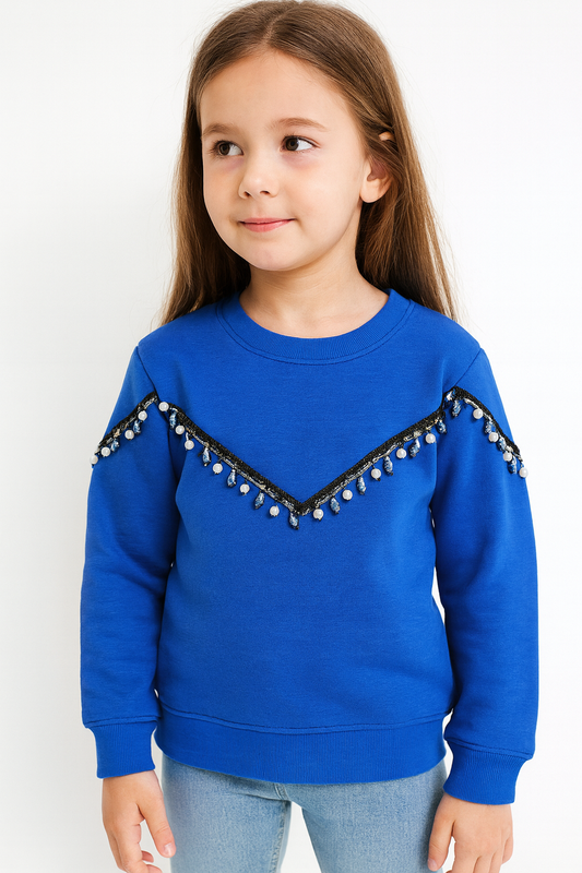 Royal Blue Girls’ Beaded Sweatshirt 429