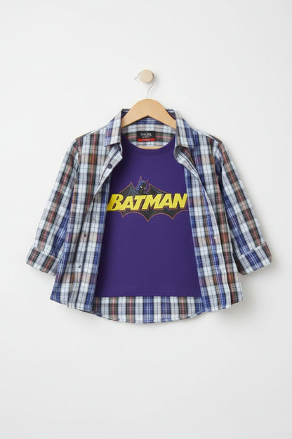 BATMAN Printed Double Casual Shirt- Blue Check 220