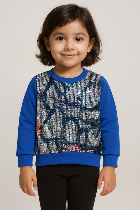 Girls Blue Sequin Sweatshirt – Winter Sparkle Edition 408