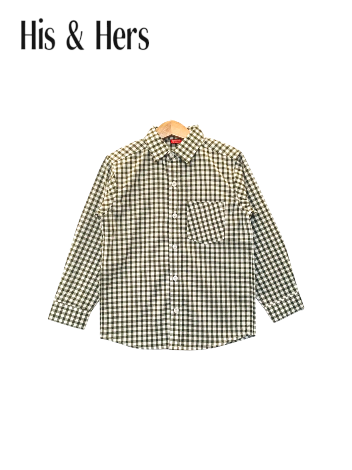 White & Green Checked Long Sleeve Cotton Dress Shirt 109