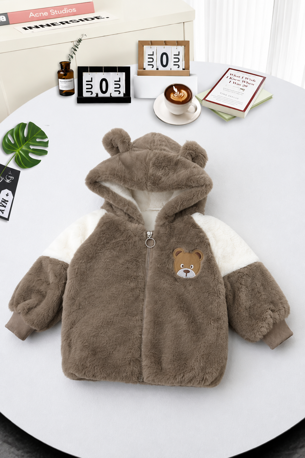 Kids Teddy Plush Hooded Jacket – Brown 107