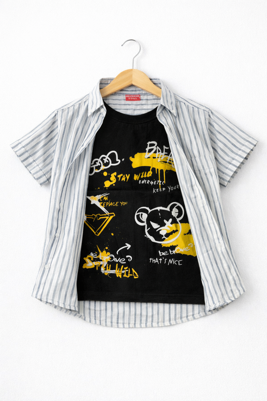 Grey Stripped Stay Wild Double Casual Shirt 219