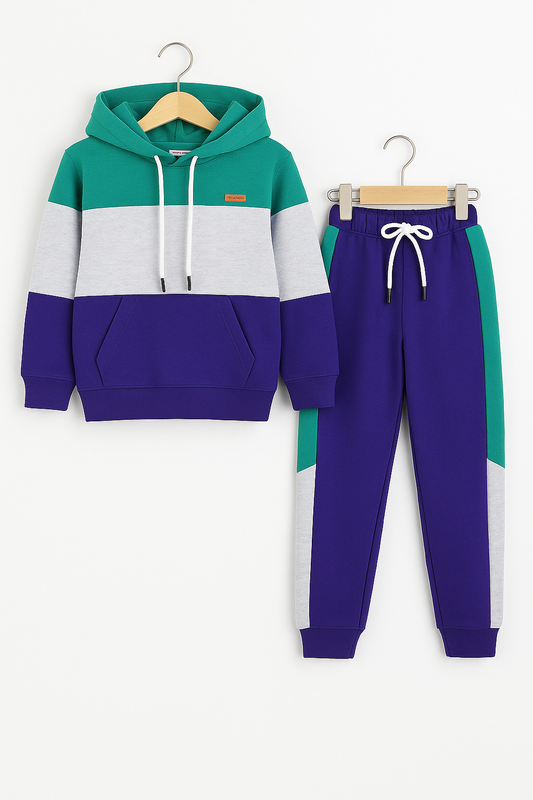 Color Block Hoodie Tracksuit Frozi White Purple 300