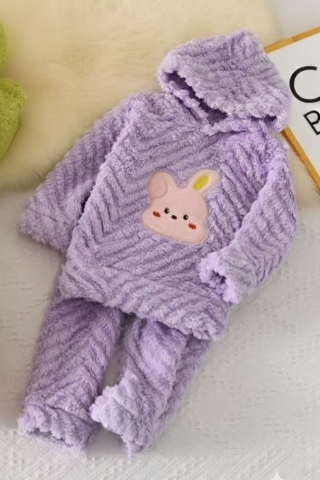 Kids Fuzzy Bunny Winter Night Suit- Light Purple