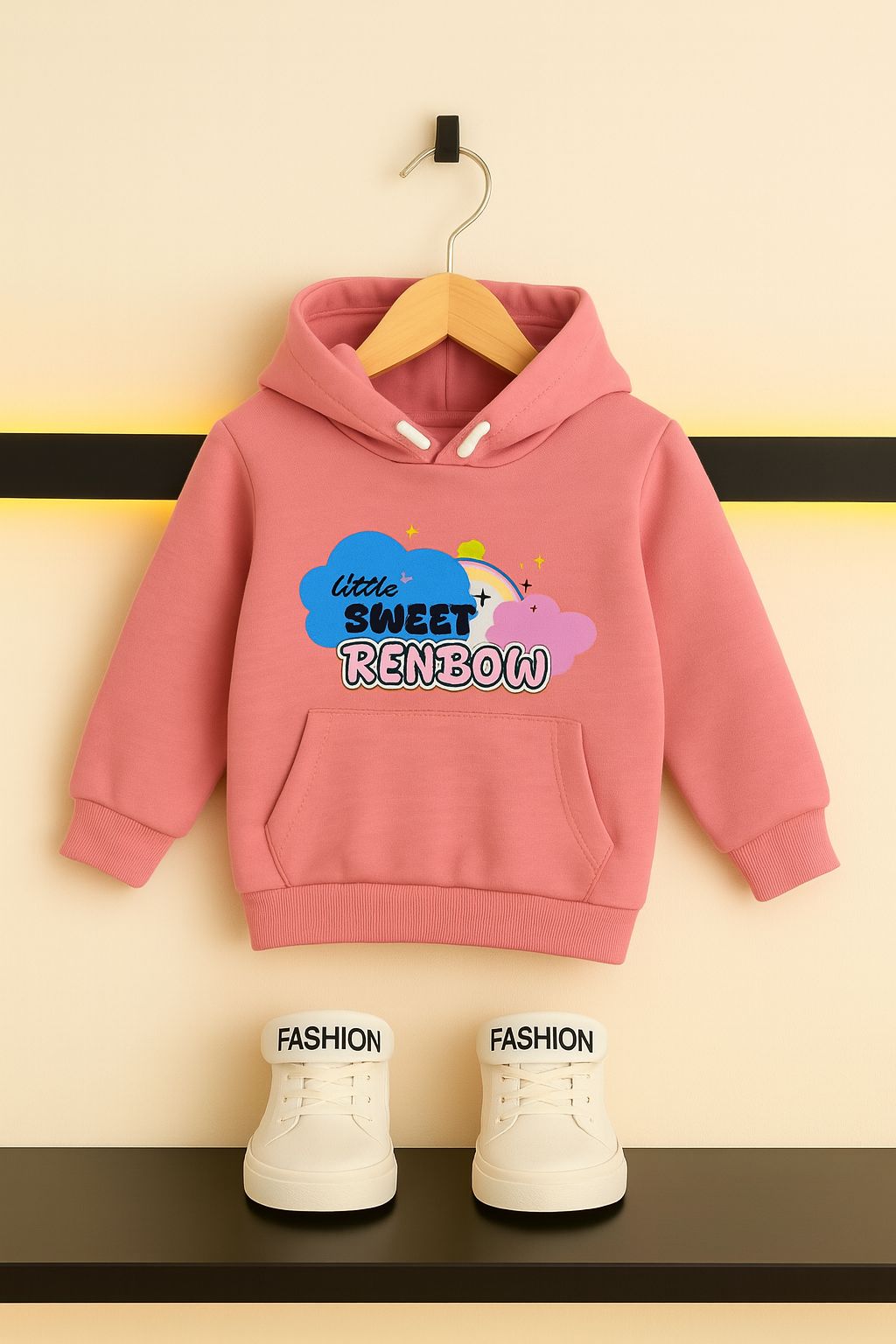 "SWEET RENBOW" Print Peach Hoodie For Girls 239