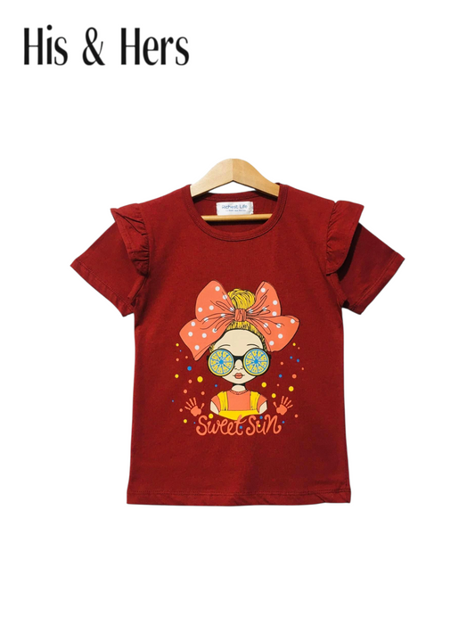Sweet Girl Mahroon T-Shirt Girls