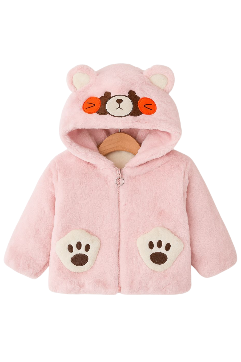 Baby Pink Furry Bear Hoodie Jacket 140