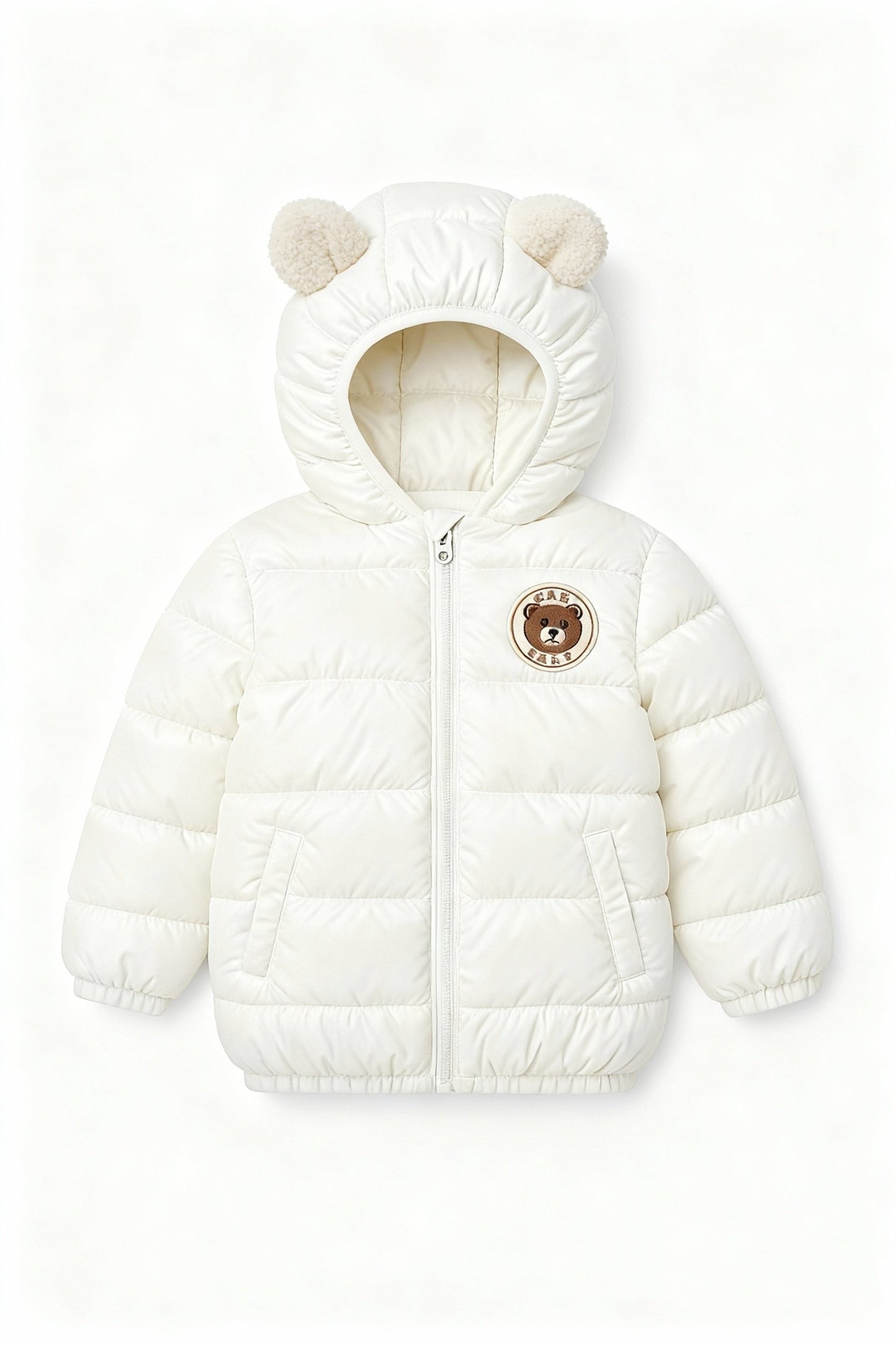 Kids White Puffer Jacket with Light-Up Touch Patch