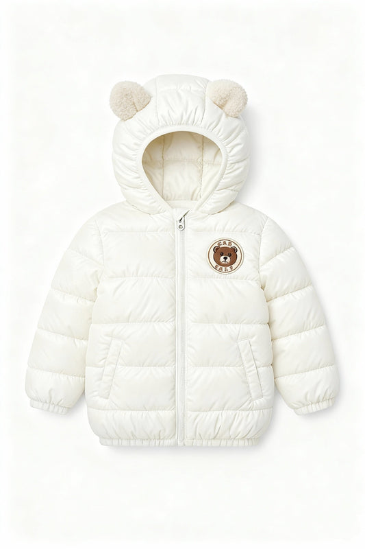 Kids White Puffer Jacket with Light-Up Touch Patch
