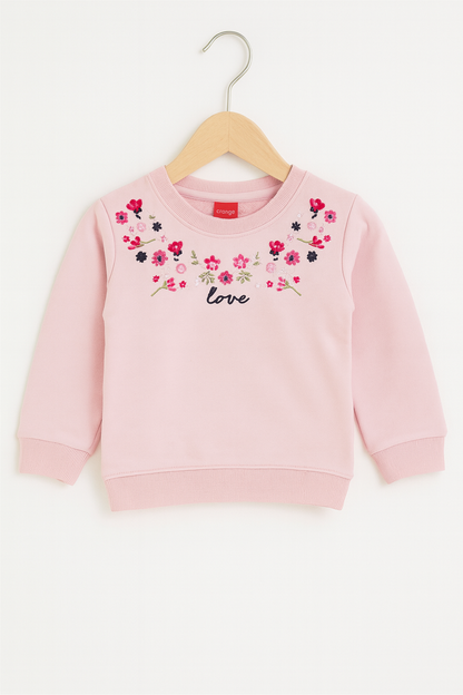 Baby Pink Blossom Embroidered Fleece Sweatshirt 516