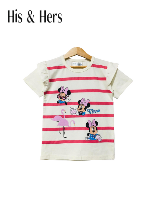 Minnie Red Stripped White T-Shirt Girls