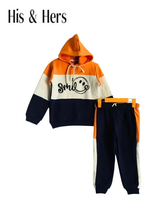Smile Orange White Navy Panel  Hoodie Tracksuit