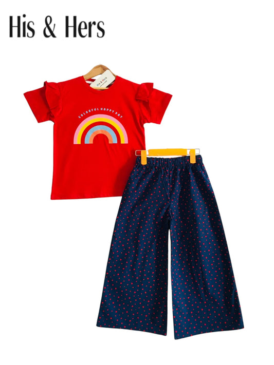 Rainbow Kid's Red T-Shirt & Cotton Flapper Girls [1-5Year] 110