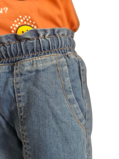 Colorful Flowers Embroidered Mid Blue Ankle Tie Denim Pants Girls 270