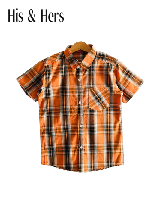 Checked Orange Casual Shirt Boys 220