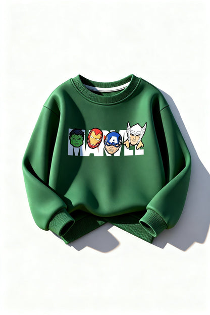 Marvels Heroes Print Dark Green Sweatshirt 114
