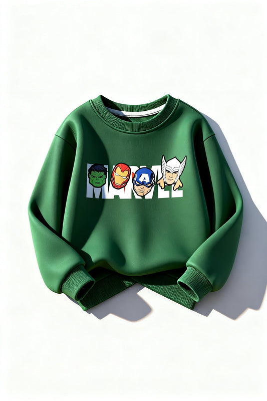 Marvels Heroes Print Dark Green Sweatshirt 114