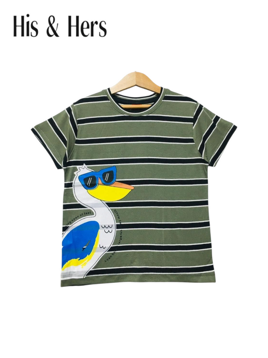 Flamingo Army Green & Black Stripped T-Shirt Boys 449