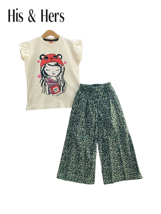 Stylish Girl Off-white T-Shirt & Cotton Flapper