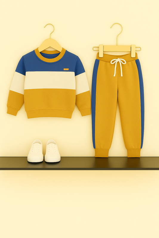 Boys’ Colorblock Tracksuit – Blue White Mustard 235