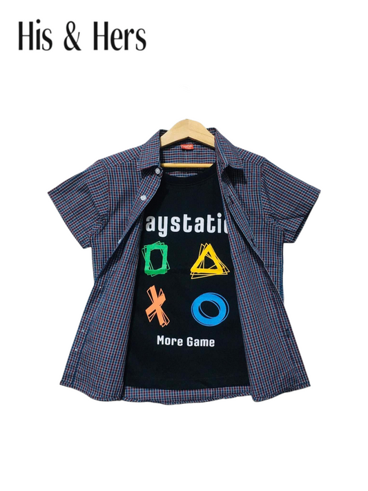 Blue Black Play Station Double Casual Shirt Boys 123