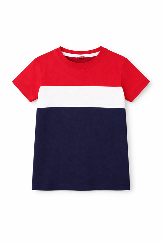 Red White Navy Panel T-Shirt 233