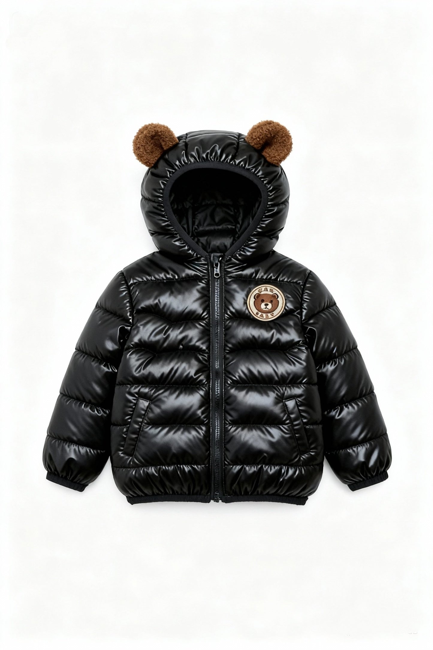 Kids Black Puffer Jacket with Light-Up Touch Patch