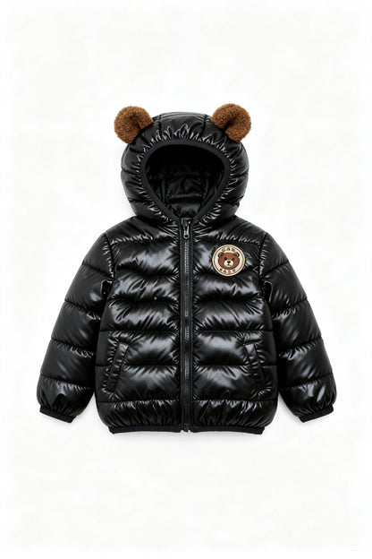 Kids Black Puffer Jacket with Light-Up Touch Patch
