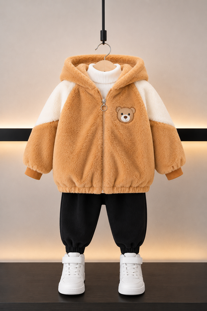 Kids Teddy Plush Jacket- Camel 113