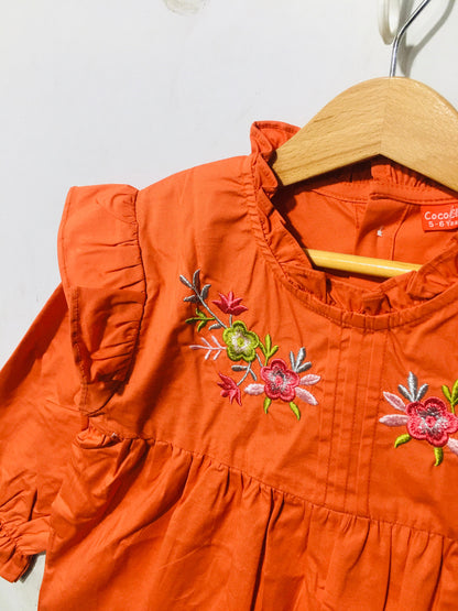 Embroidered Carrot Soft Cotton (Lawn) Girls Top 102