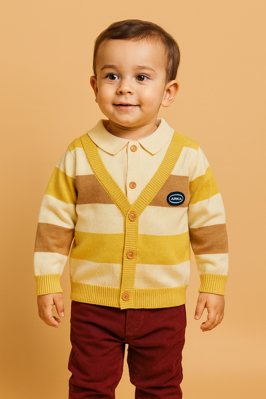 His&Hers Stripped Yellow Sweater Cardigans With Colar