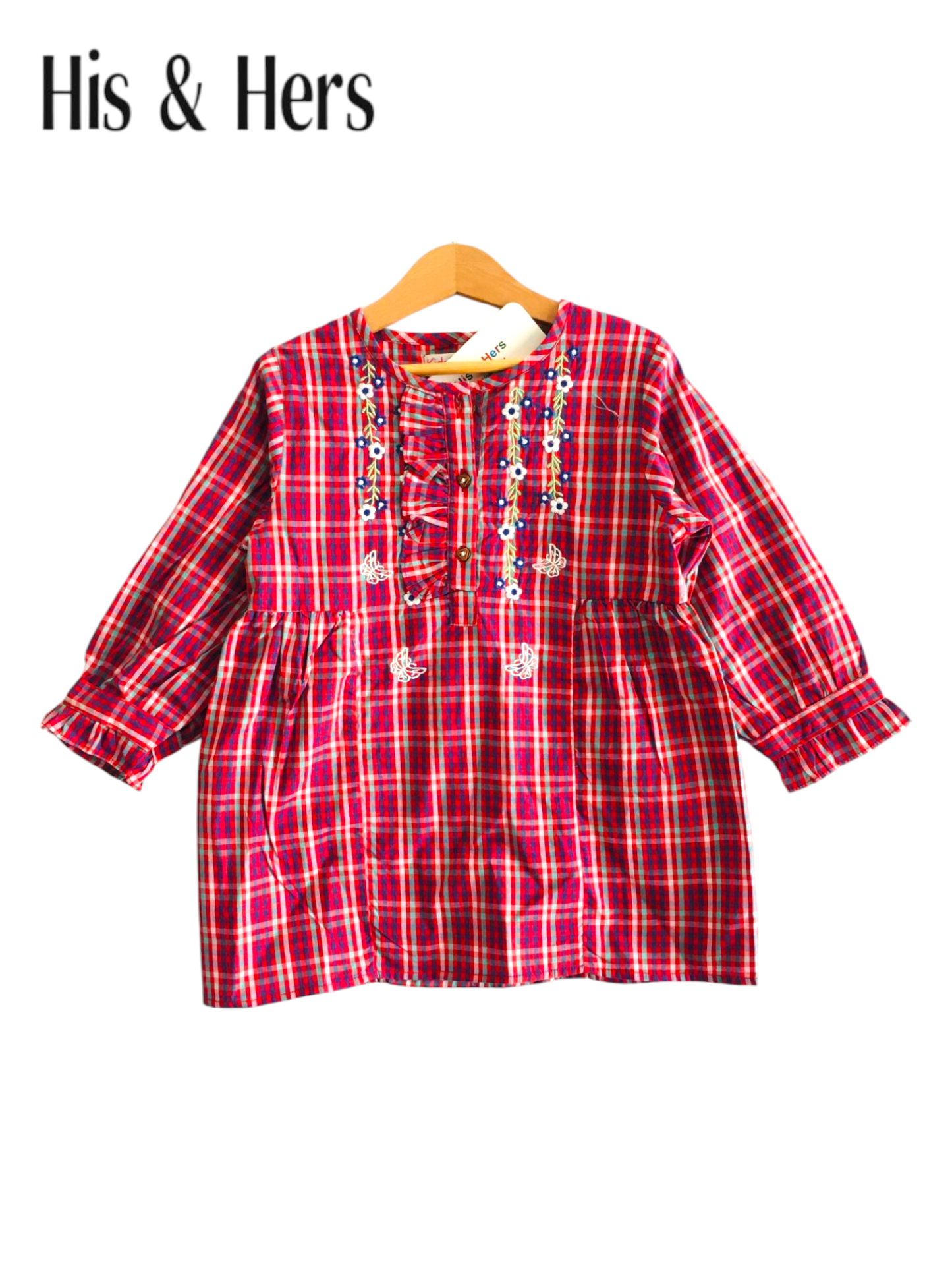 White &Navy Checked Pink Girls Top 244